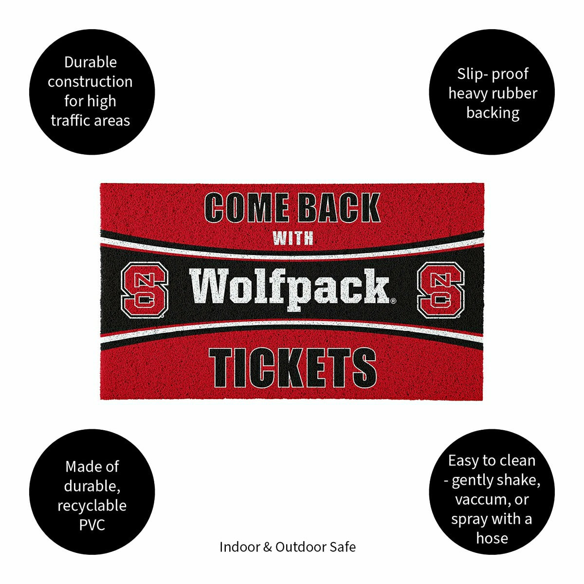 28" x 16" PVC Trapper Mat, Come Back with Tickets, North Carolina Stat, Collegiate