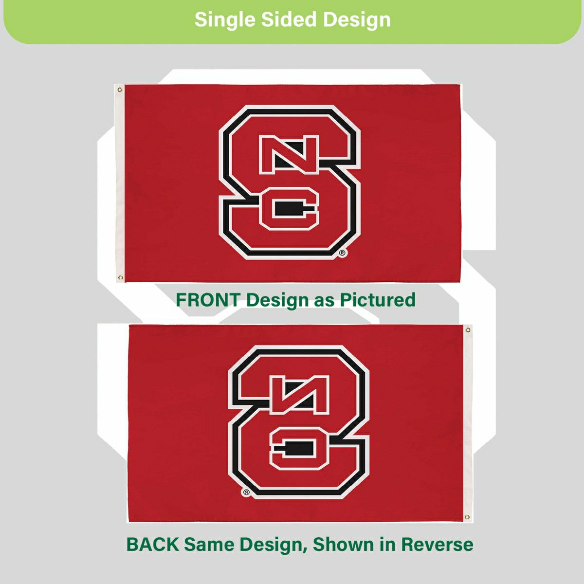 North Carolina State University Single Sided Flag w/ 2 Grommets, 3'x5', Collegiate, Home