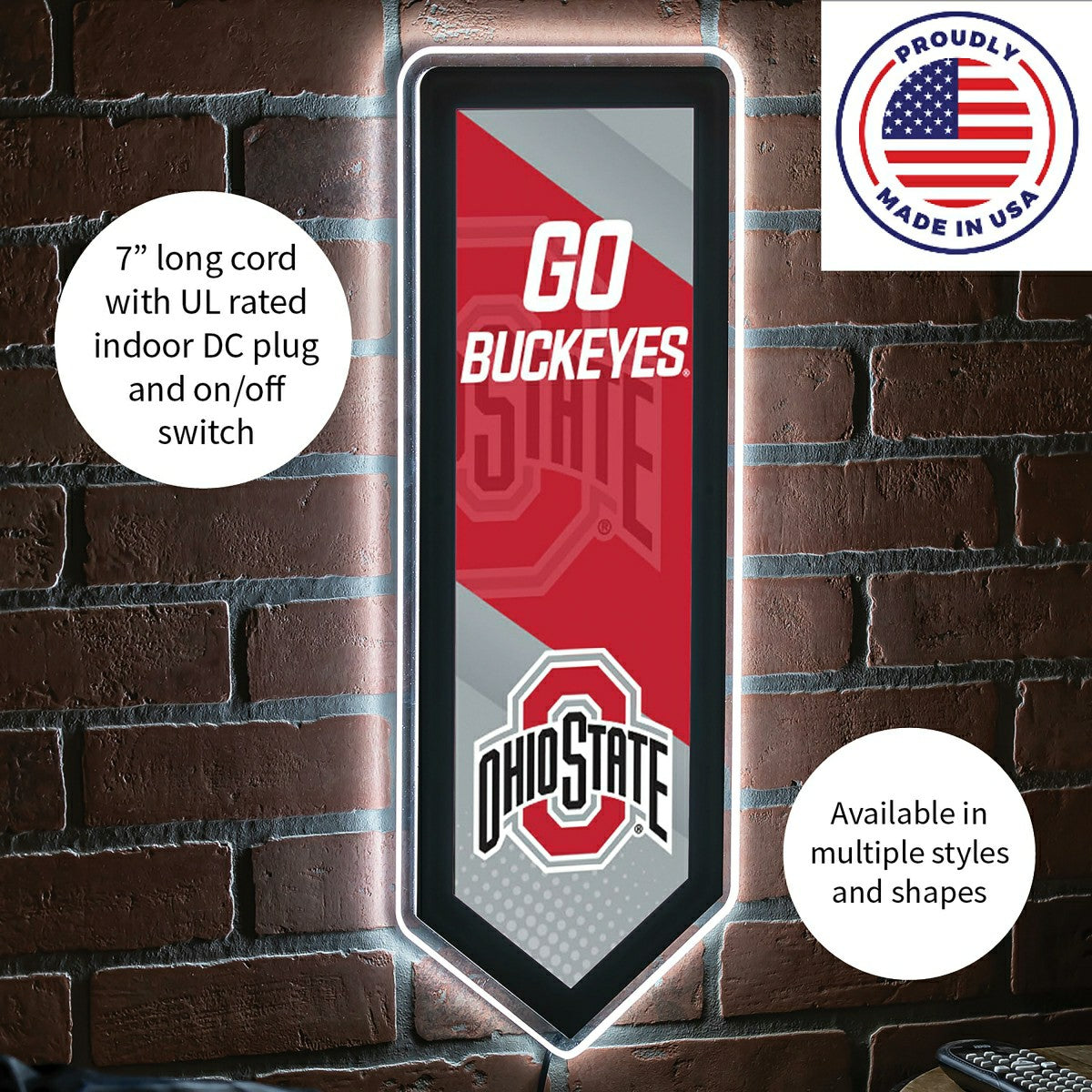 LED Wall Decor, Pennant, Ohio State University, Collegiate, Home