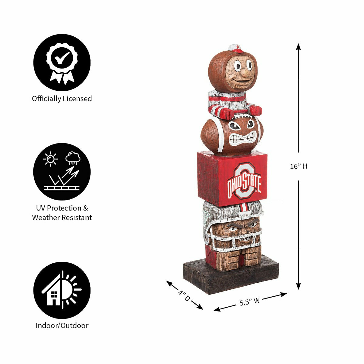 Ohio State Buckeyes Tiki Team Totem Garden Statue, Collegiate, Home