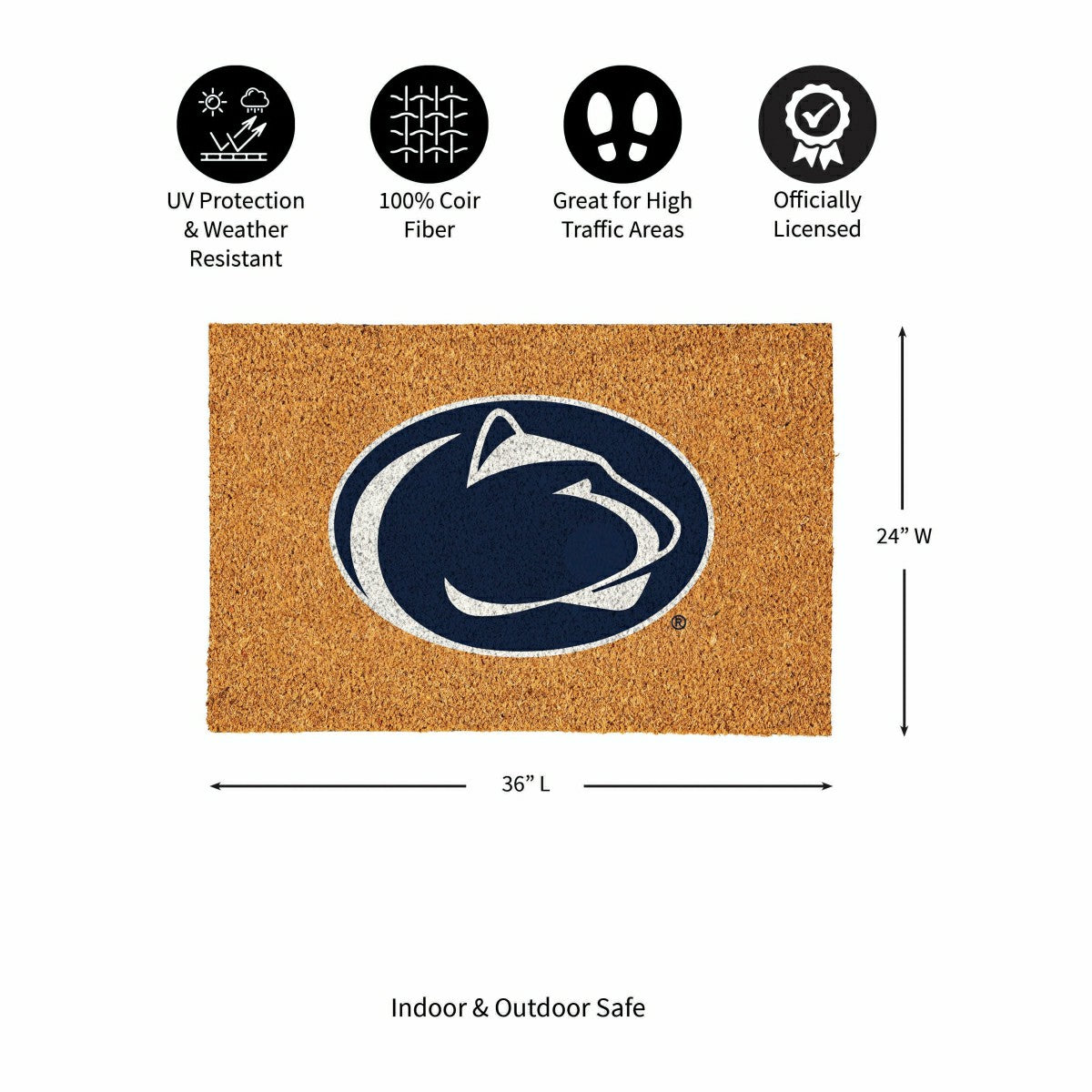 Penn State Large Full Color Coir Mat, 36"x24", Collegiate