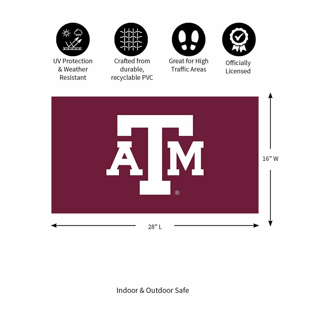 Full Color PVC Mat, 16" x 28", Texas A&M, Collegiate
