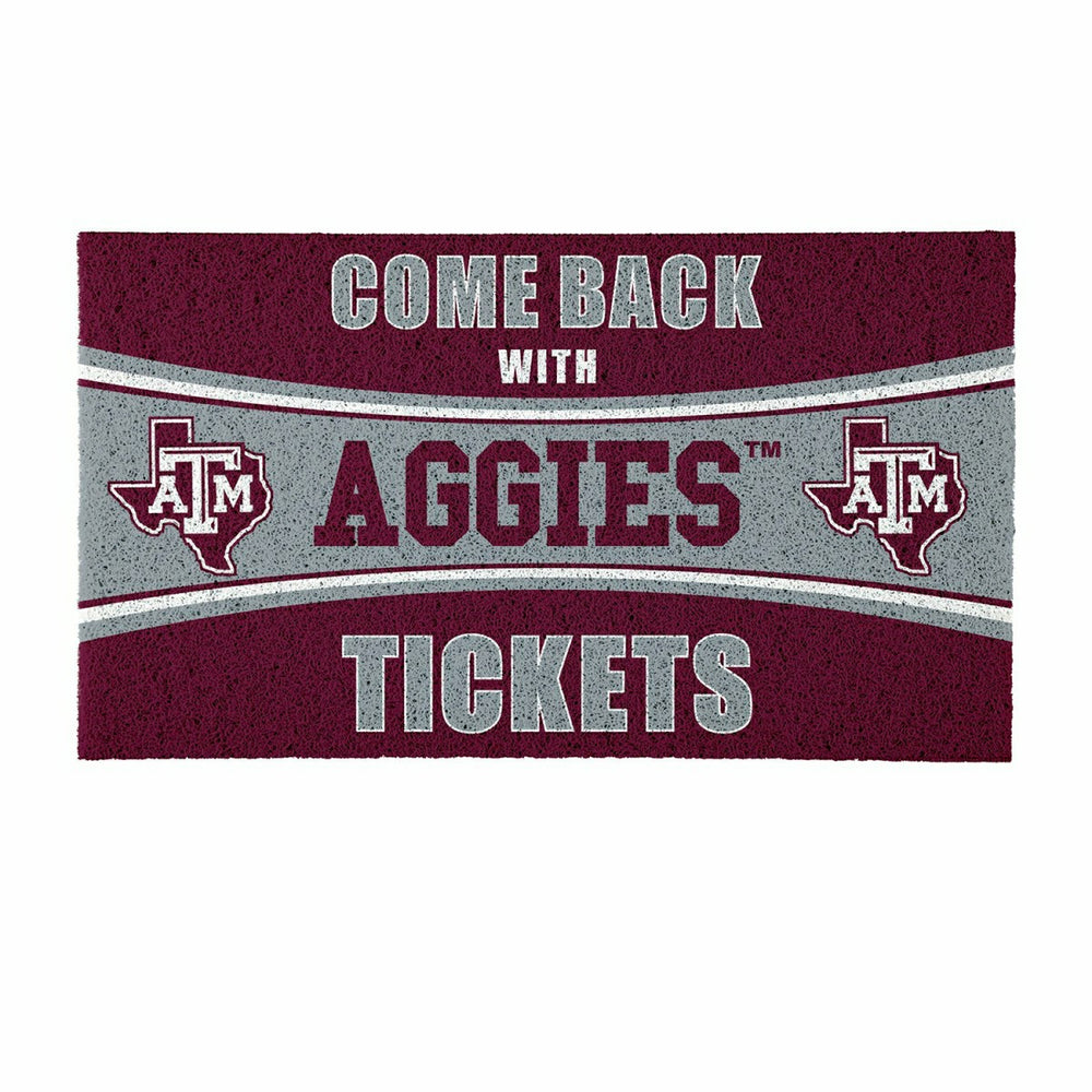 28" x 16" PVC Trapper Mat, Come Back with Tickets, Texas A&M, Collegiate