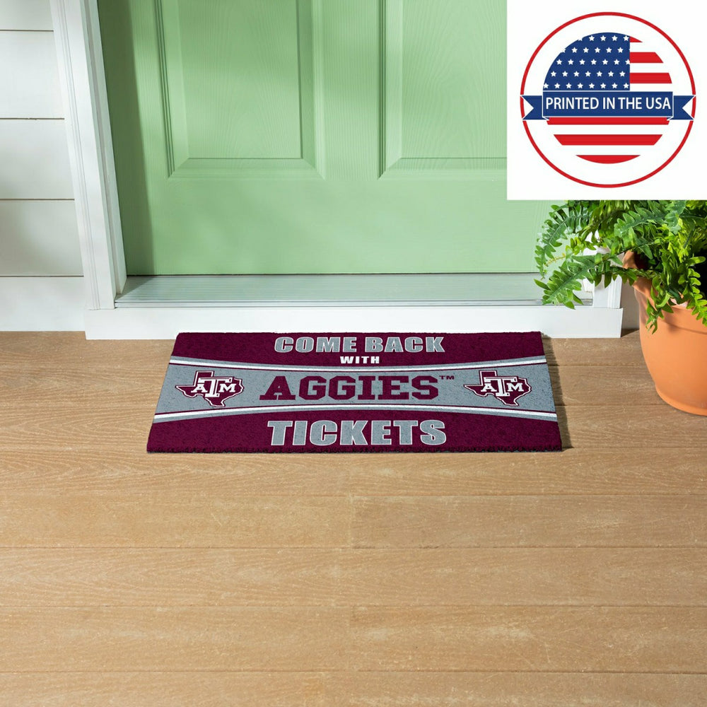28" x 16" PVC Trapper Mat, Come Back with Tickets, Texas A&M, Collegiate