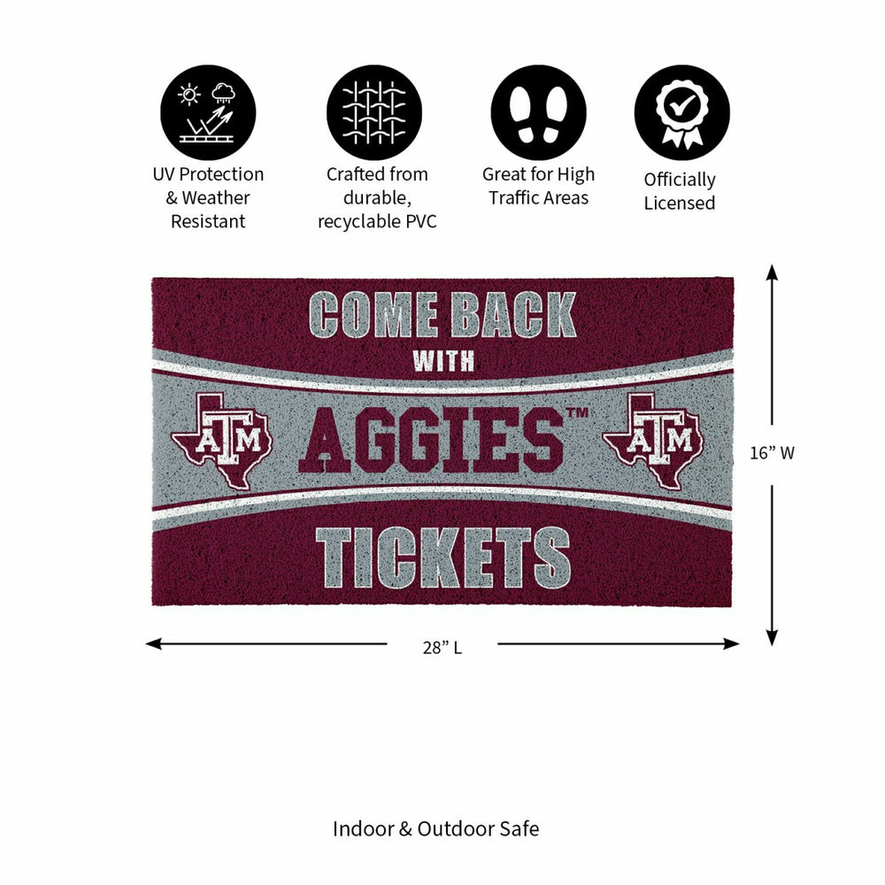 28" x 16" PVC Trapper Mat, Come Back with Tickets, Texas A&M, Collegiate