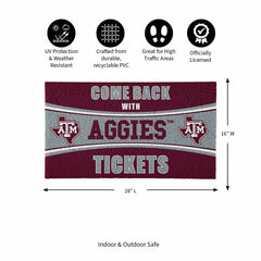 28" x 16" PVC Trapper Mat, Come Back with Tickets, Texas A&M, Collegiate