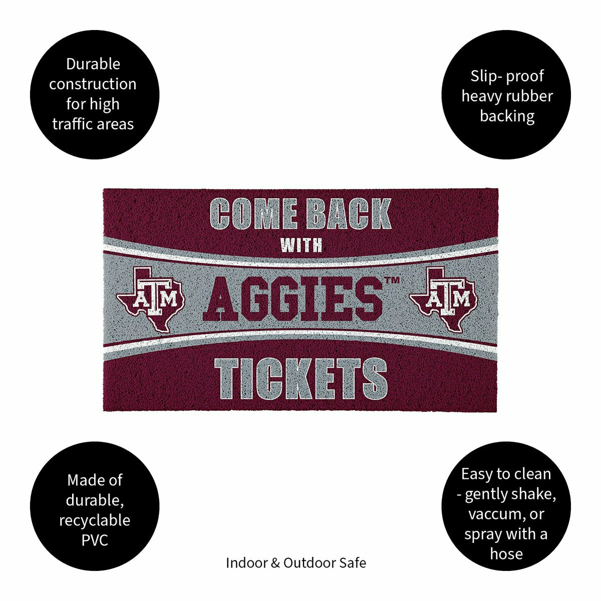 28" x 16" PVC Trapper Mat, Come Back with Tickets, Texas A&M, Collegiate