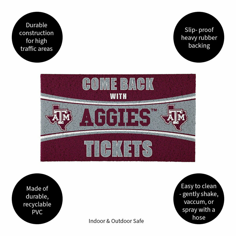 28" x 16" PVC Trapper Mat, Come Back with Tickets, Texas A&M, Collegiate