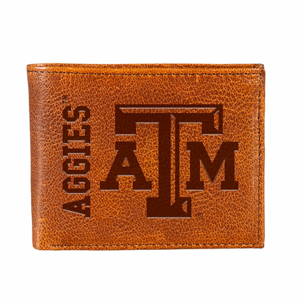 Texas A&M, Embossed 100% Genuine Tumbled Leather Passcase Bi-Fold Wall, Collegiate, Home