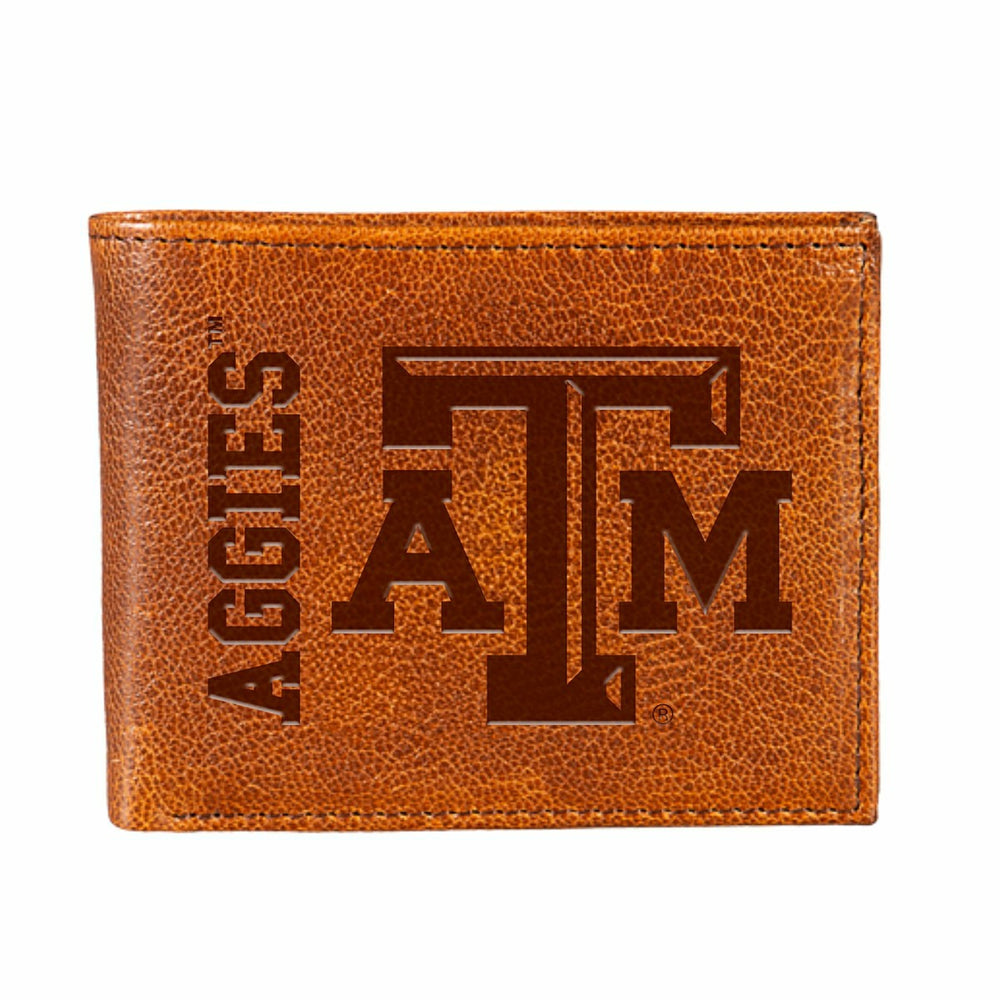 Texas A&M, Embossed 100% Genuine Tumbled Leather Passcase Bi-Fold Wall, Collegiate, Home