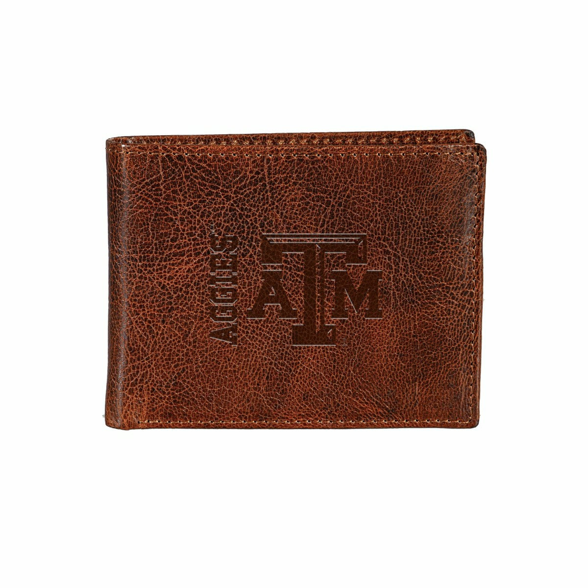 Texas A&M, Embossed 100% Genuine Tumbled Leather Passcase Bi-Fold Wall, Collegiate, Home