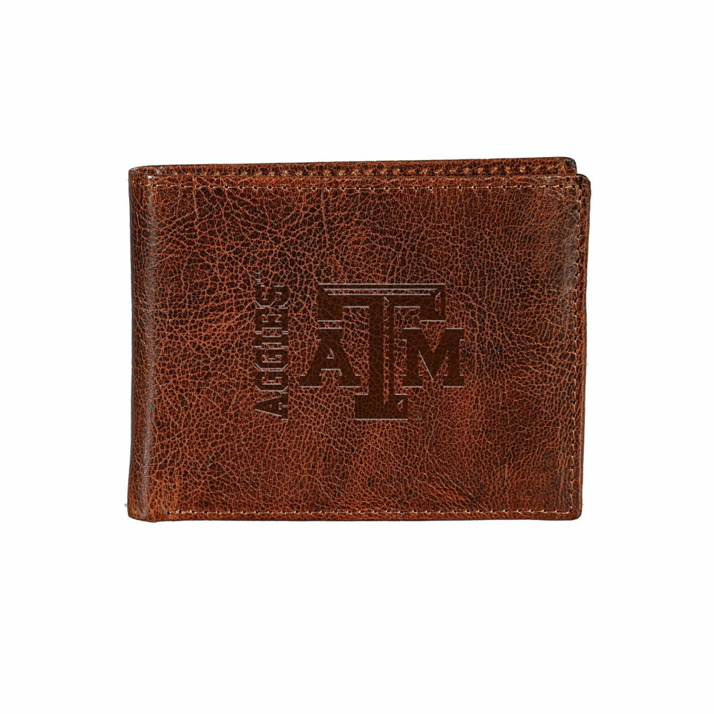 Texas A&M, Embossed 100% Genuine Tumbled Leather Passcase Bi-Fold Wall, Collegiate, Home