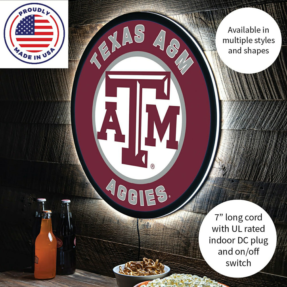 LED Wall Decor, Round, Texas A&M, Collegiate, Home