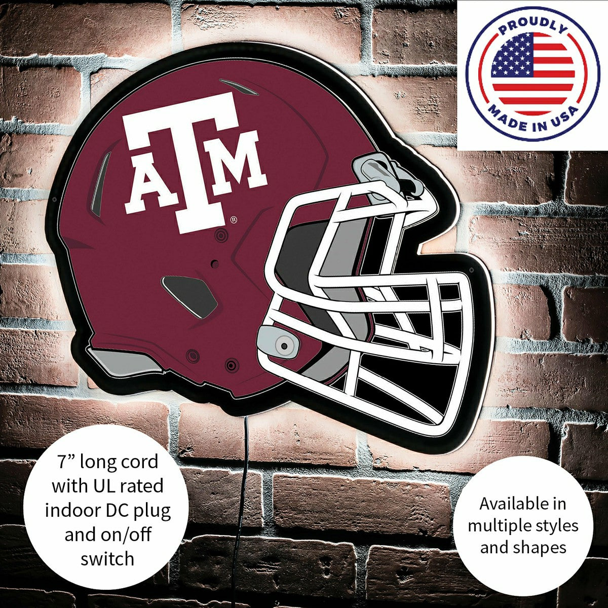 LED Wall Decor, Helmet, Texas A&M, Collegiate, Home