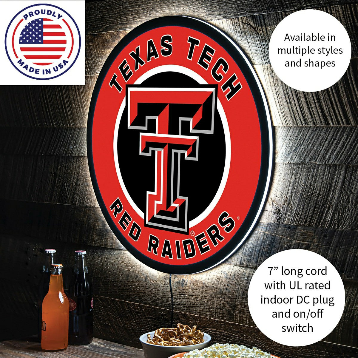 LED Wall Decor, Round, Texas Tech University, Collegiate, Home