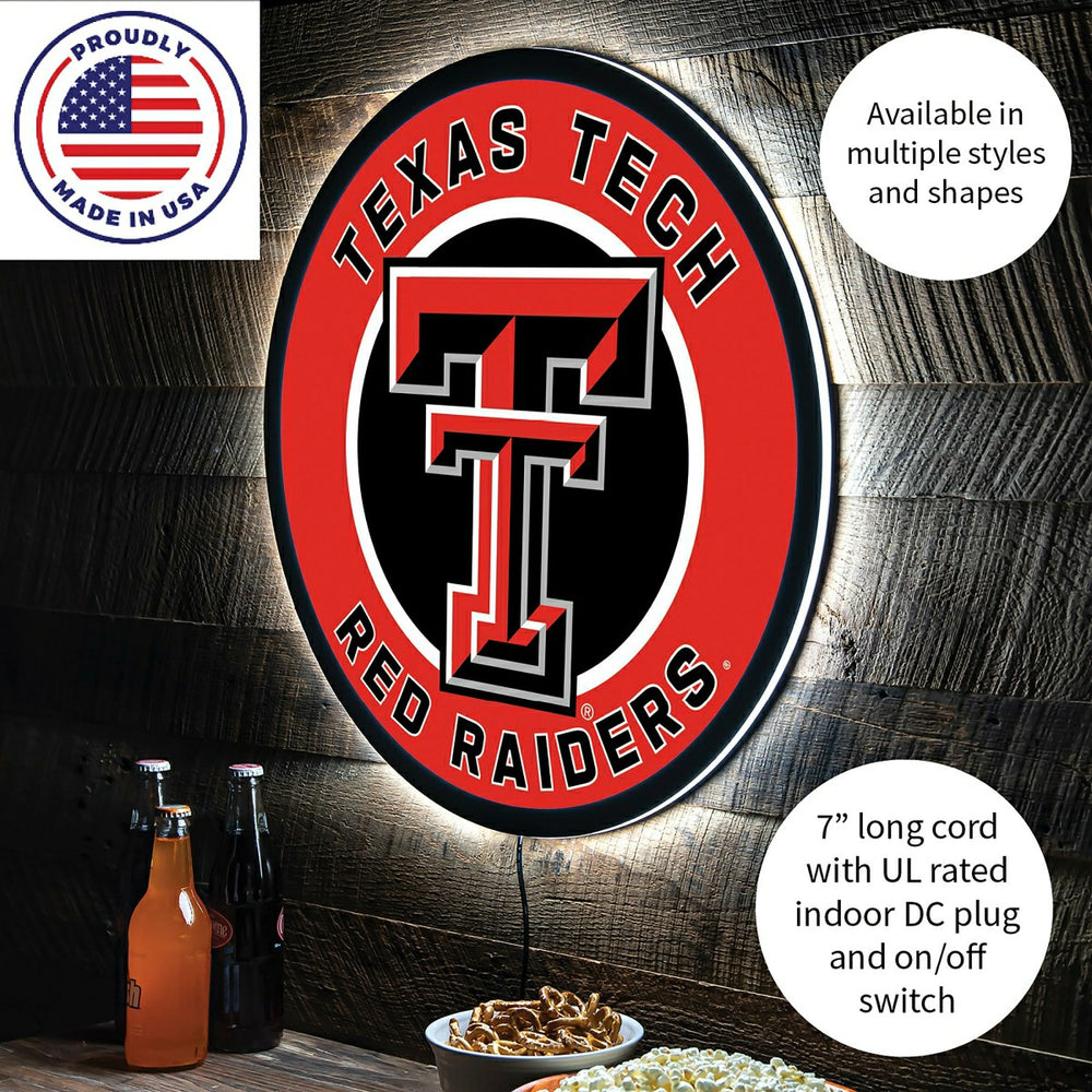LED Wall Decor, Round, Texas Tech University, Collegiate, Home