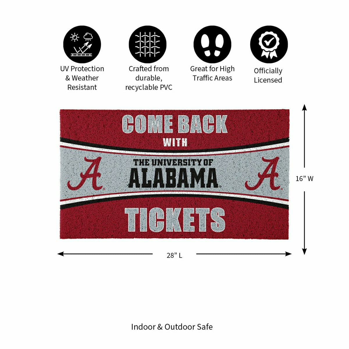 28" x 16" PVC Trapper Mat, Come Back with Tickets, University of Alaba, Collegiate
