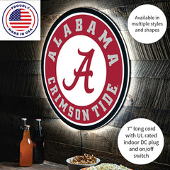 LED Wall Decor, Round, University of Alabama, Collegiate, Home
