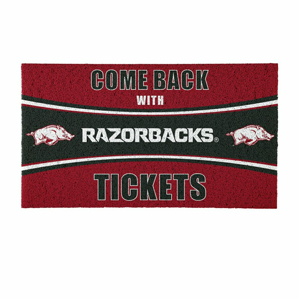 28" x 16" PVC Trapper Mat, Come Back with Tickets, University of Arkan, Collegiate