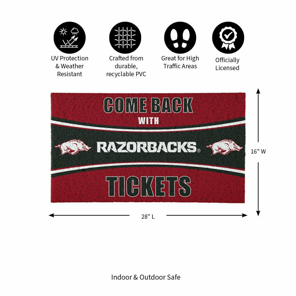 28" x 16" PVC Trapper Mat, Come Back with Tickets, University of Arkan, Collegiate