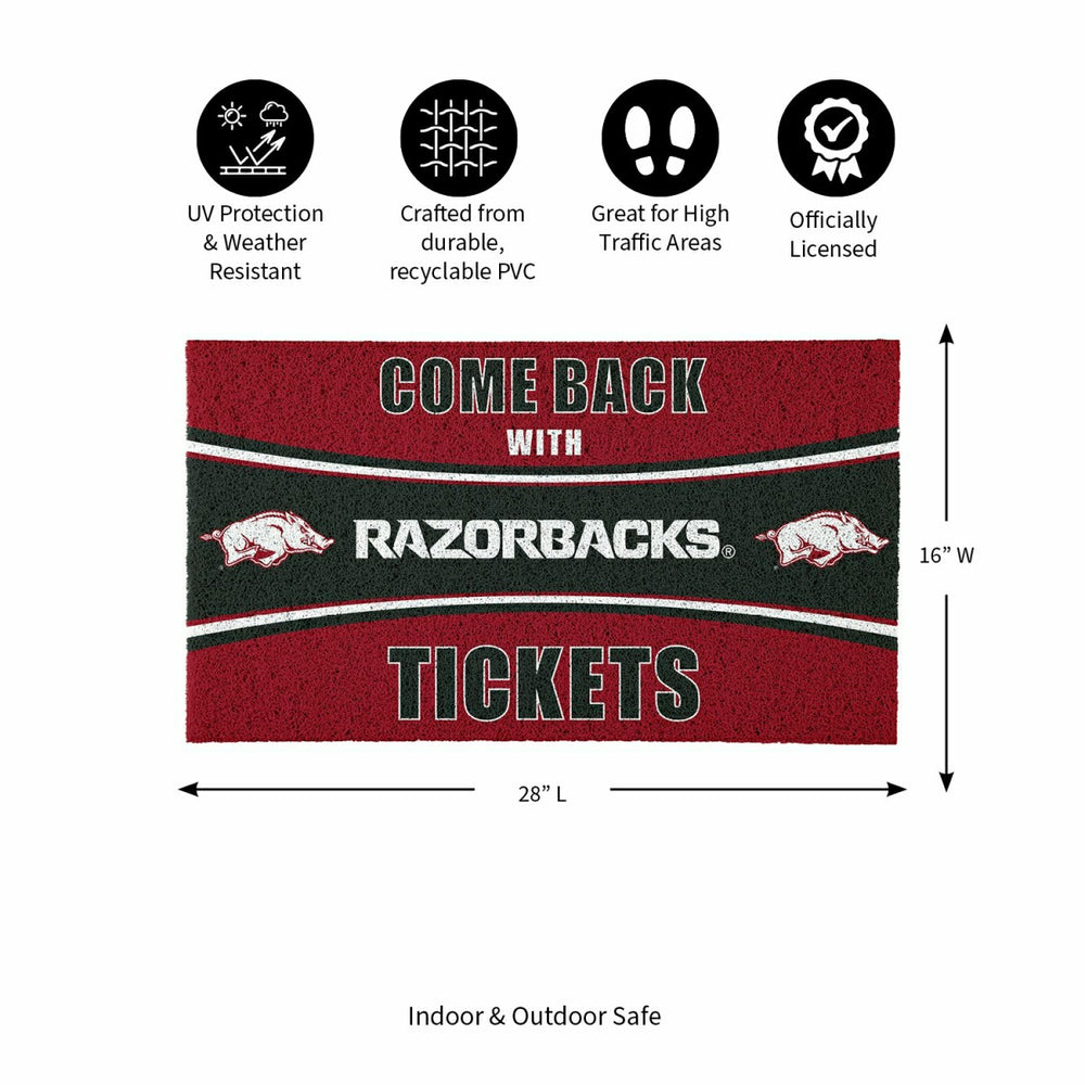 28" x 16" PVC Trapper Mat, Come Back with Tickets, University of Arkan, Collegiate