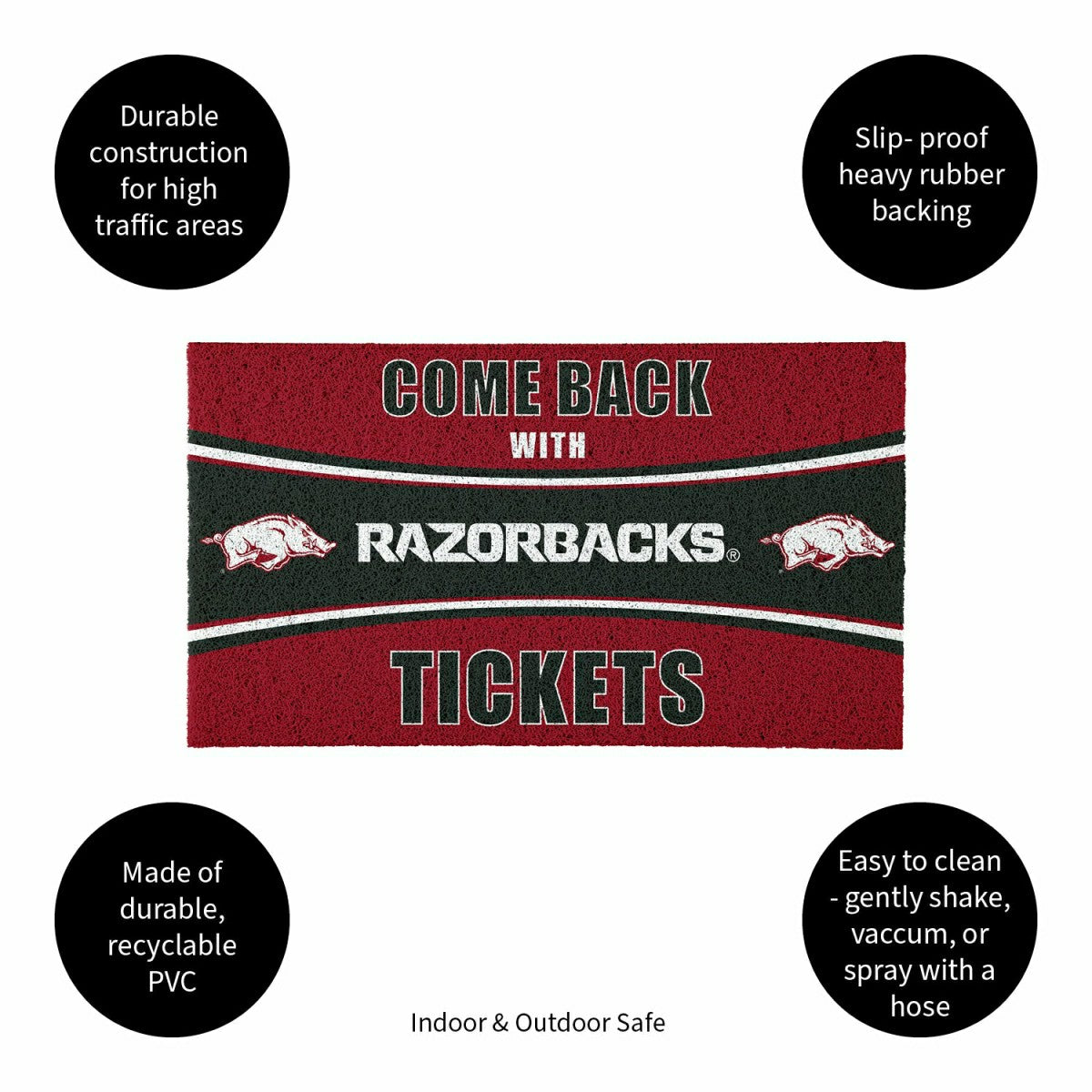 28" x 16" PVC Trapper Mat, Come Back with Tickets, University of Arkan, Collegiate