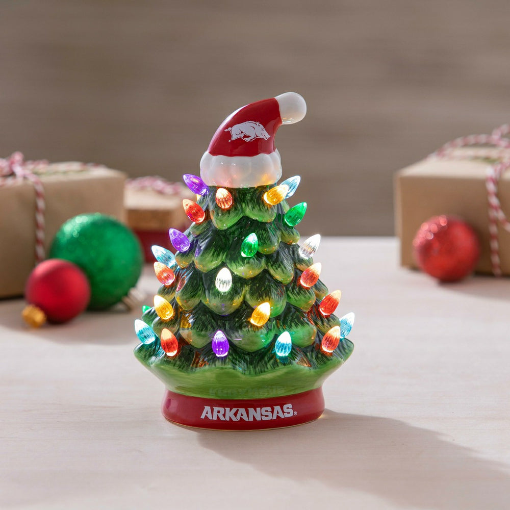 8" LED Ceramic Christmas Tree, University of Arkansas, Collegiate, Home