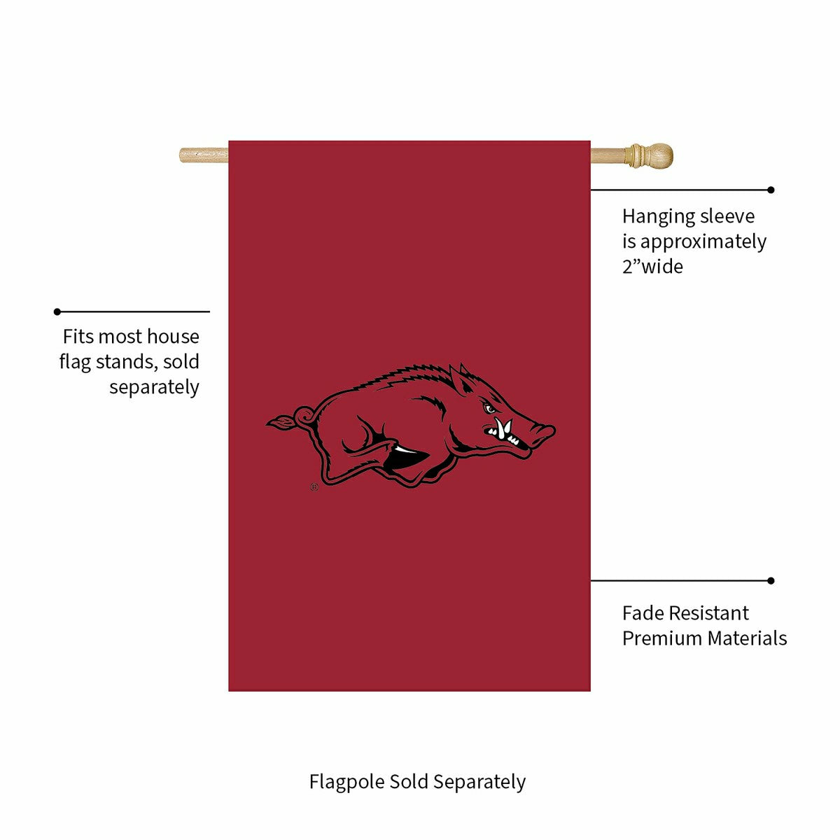 Applique Flag, Reg, University of Arkansas, Collegiate, Home