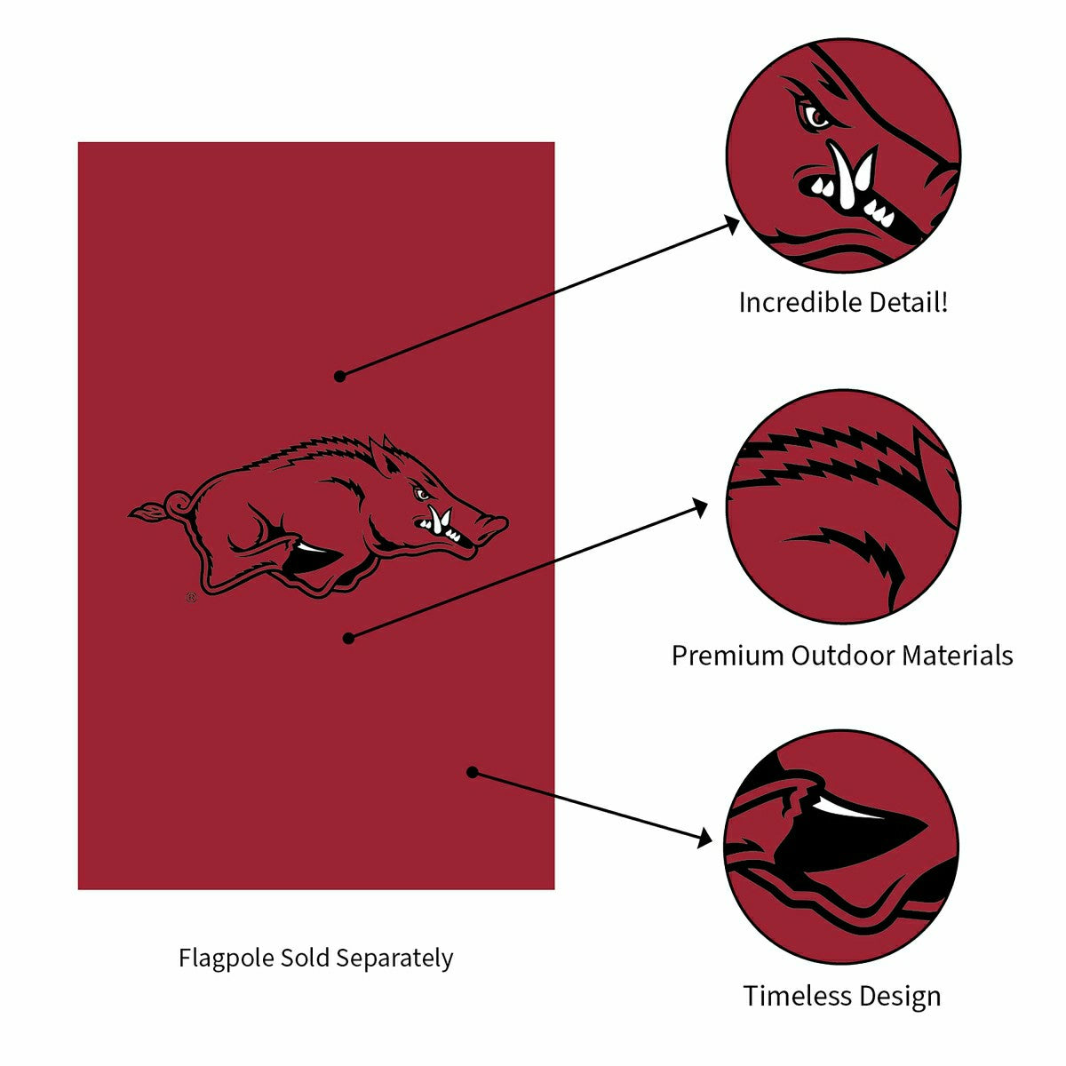 Applique Flag, Reg, University of Arkansas, Collegiate, Home