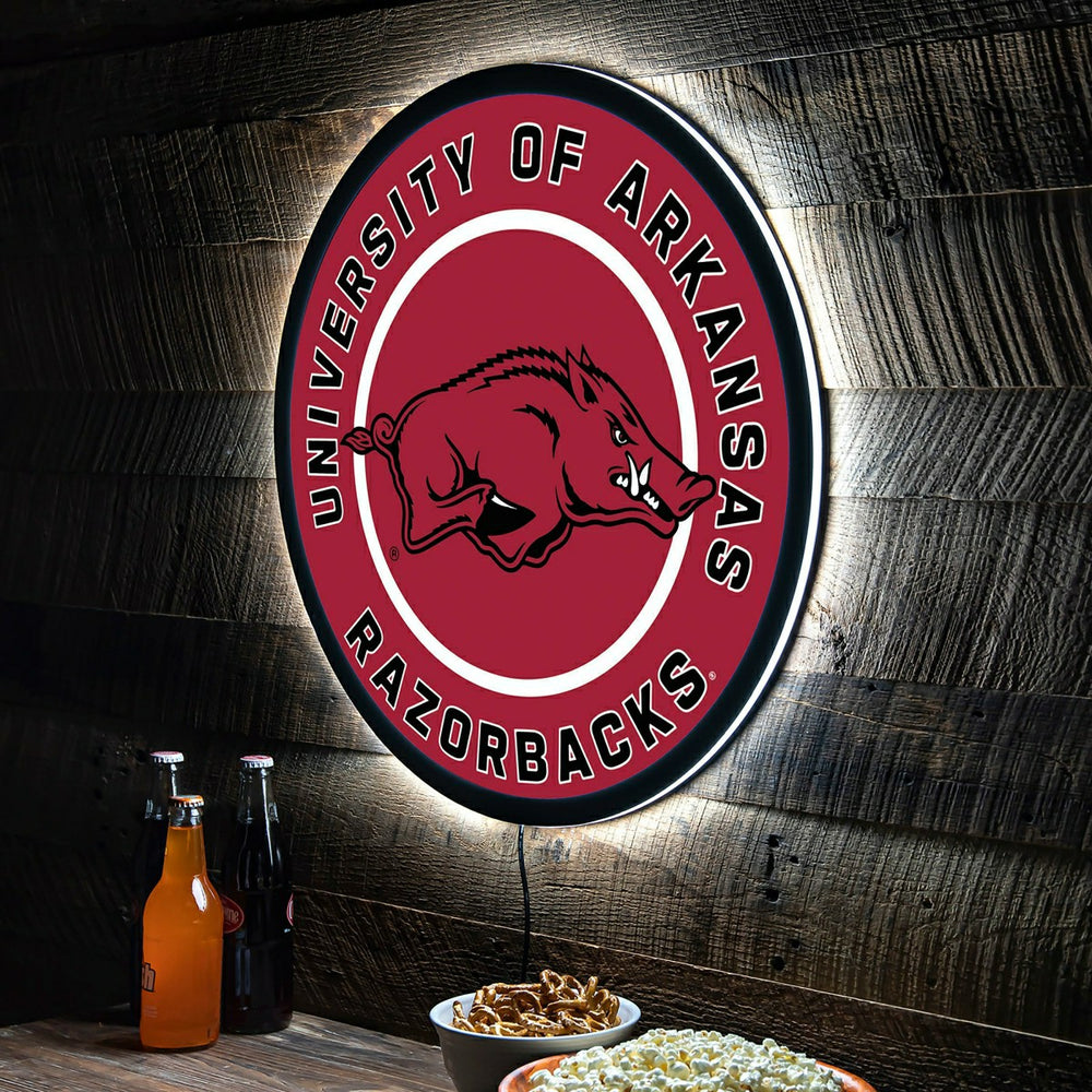 LED Wall Decor, Round, University of Arkansas, Collegiate, Home