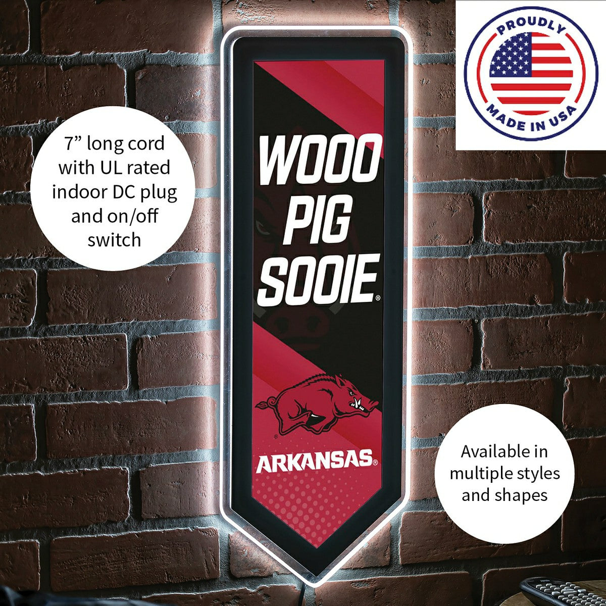 LED Wall Decor, Pennant, University of Arkansas, Collegiate, Home