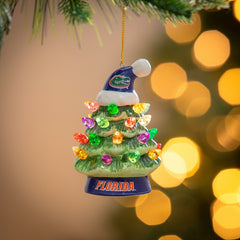 4" LED Ceramic Christmas Tree Ornament with Team Santa Hat, University, Collegiate, Home