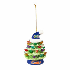 4" LED Ceramic Christmas Tree Ornament with Team Santa Hat, University, Collegiate, Home
