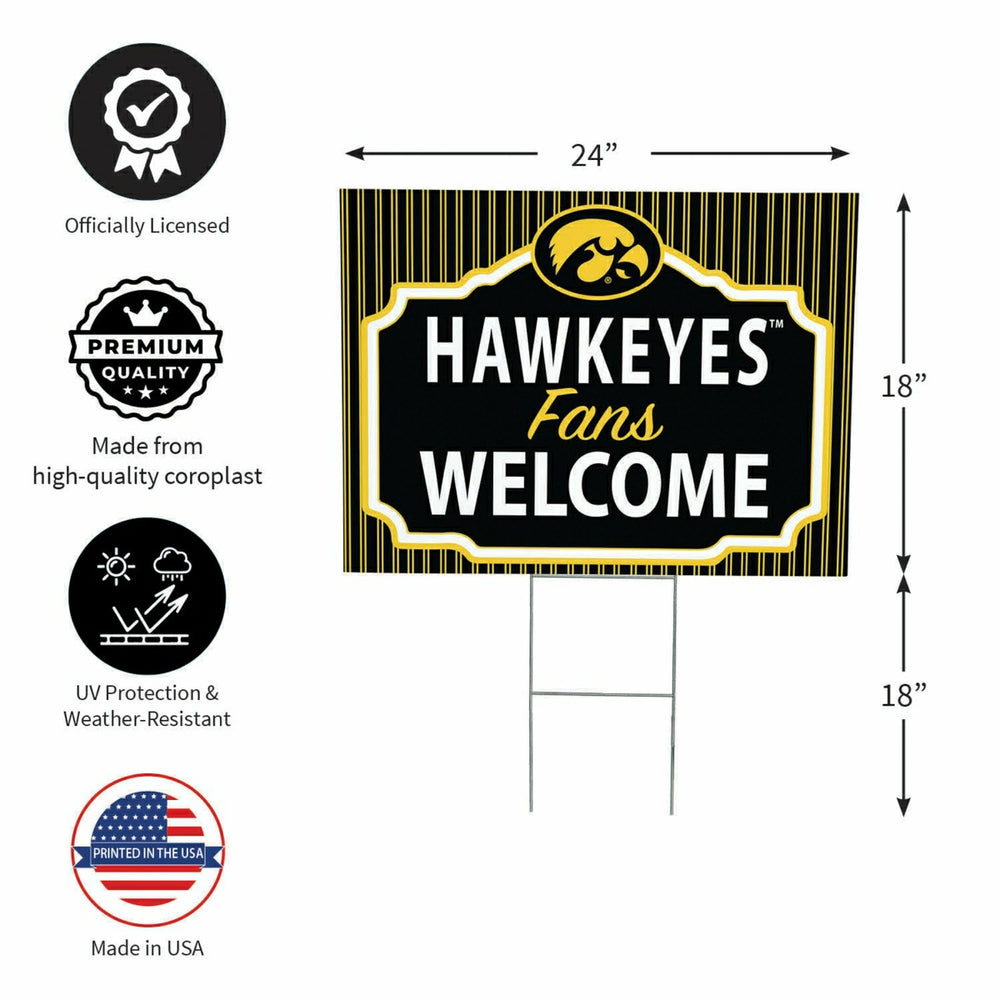 University of Iowa Coroplast Yard Sign, "Fans Welcome", Collegiate, Home