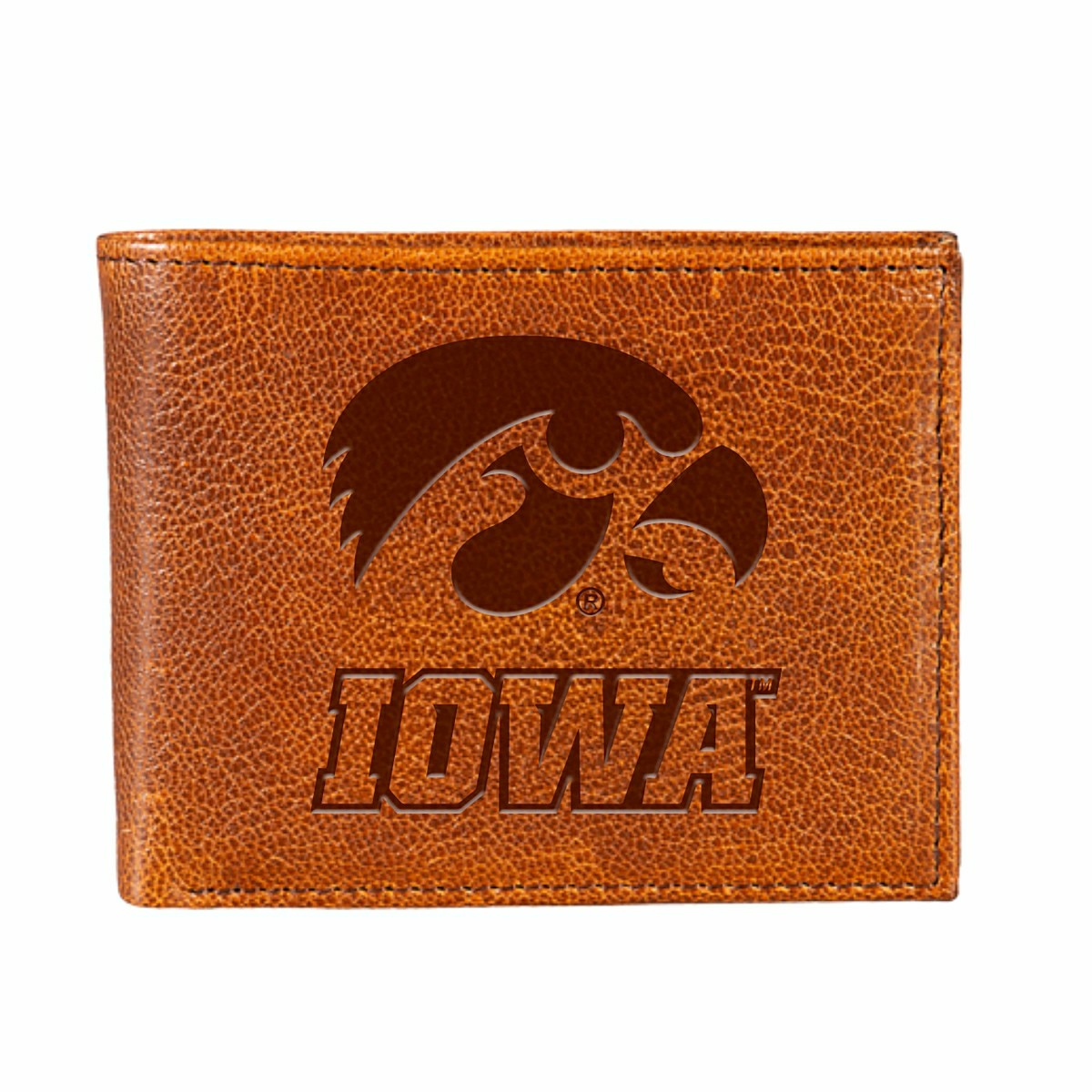 University of Iowa, Embossed 100% Genuine Tumbled Leather Passcase Bi-, Collegiate, Home