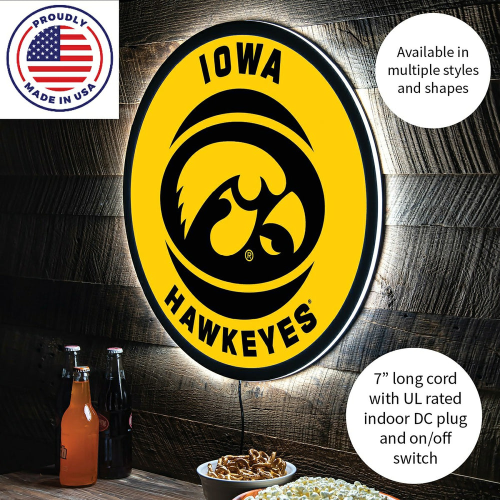 LED Wall Decor, Round, University of Iowa, Collegiate, Home