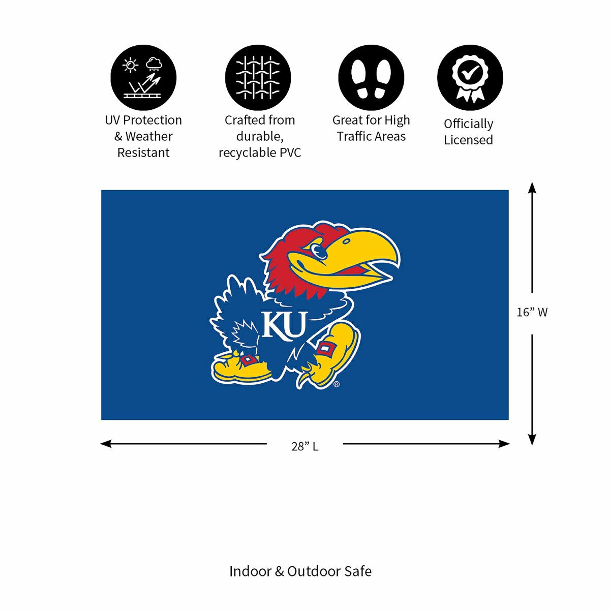 Full Color PVC Mat, 16" x 28", University of Kansas, Collegiate