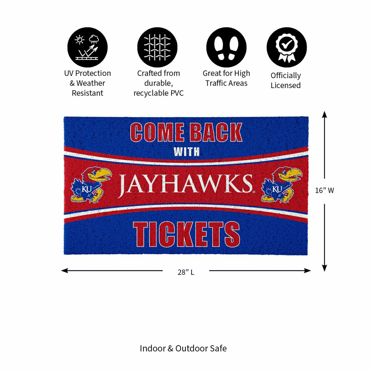 28" x 16" PVC Trapper Mat, Come Back with Tickets, University of Kansa, Collegiate