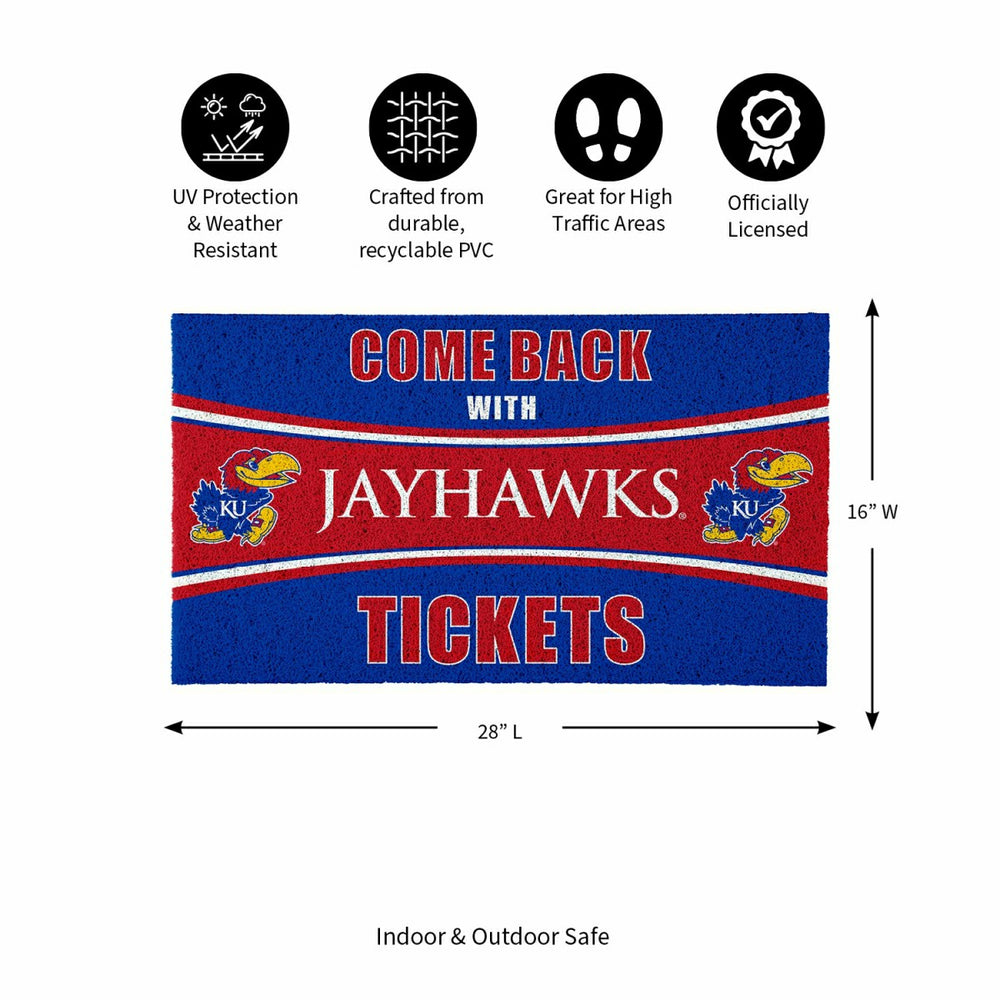 28" x 16" PVC Trapper Mat, Come Back with Tickets, University of Kansa, Collegiate