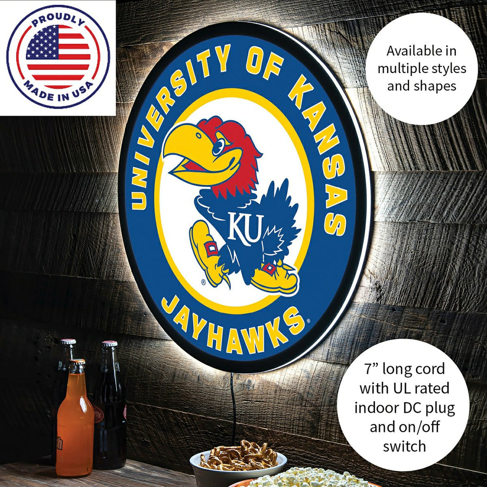 LED Wall Decor, Round, University of Kansas, Collegiate, Home