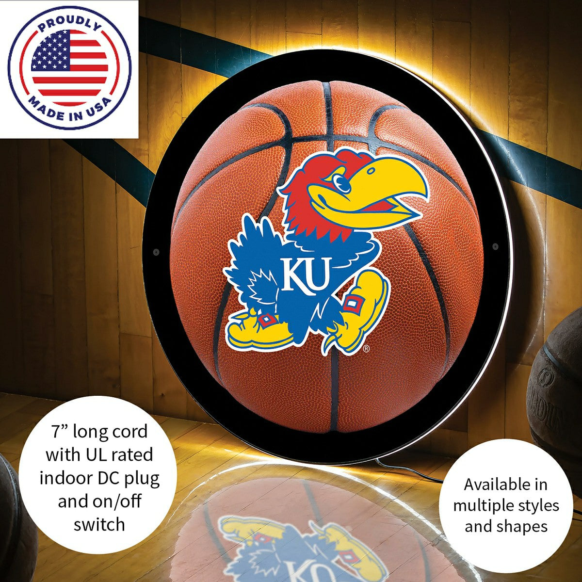 LED Wall Decor, Round, Med, Kansas Basketball, Collegiate, Home