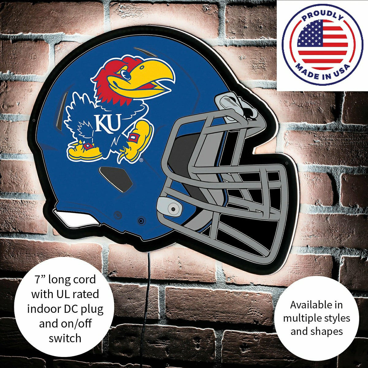 LED Wall Decor, Helmet, University of Kansas, Collegiate, Home
