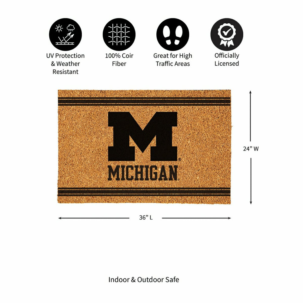 University Of Michigan Large One Color Coir Mat, 36"x24", Collegiate