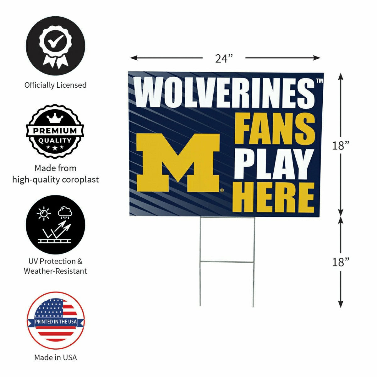 University Of Michigan Coroplast Yard Sign "Fans Play Here", Collegiate, Home