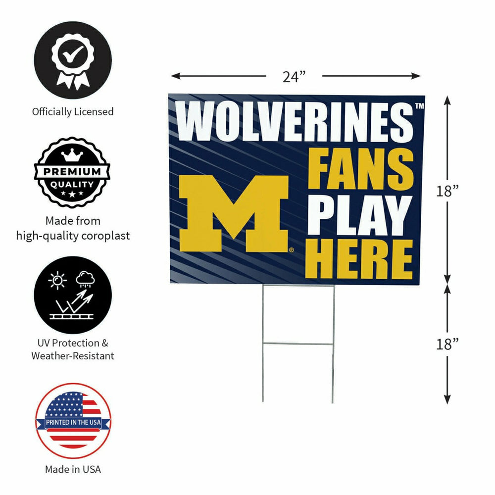University Of Michigan Coroplast Yard Sign "Fans Play Here", Collegiate, Home
