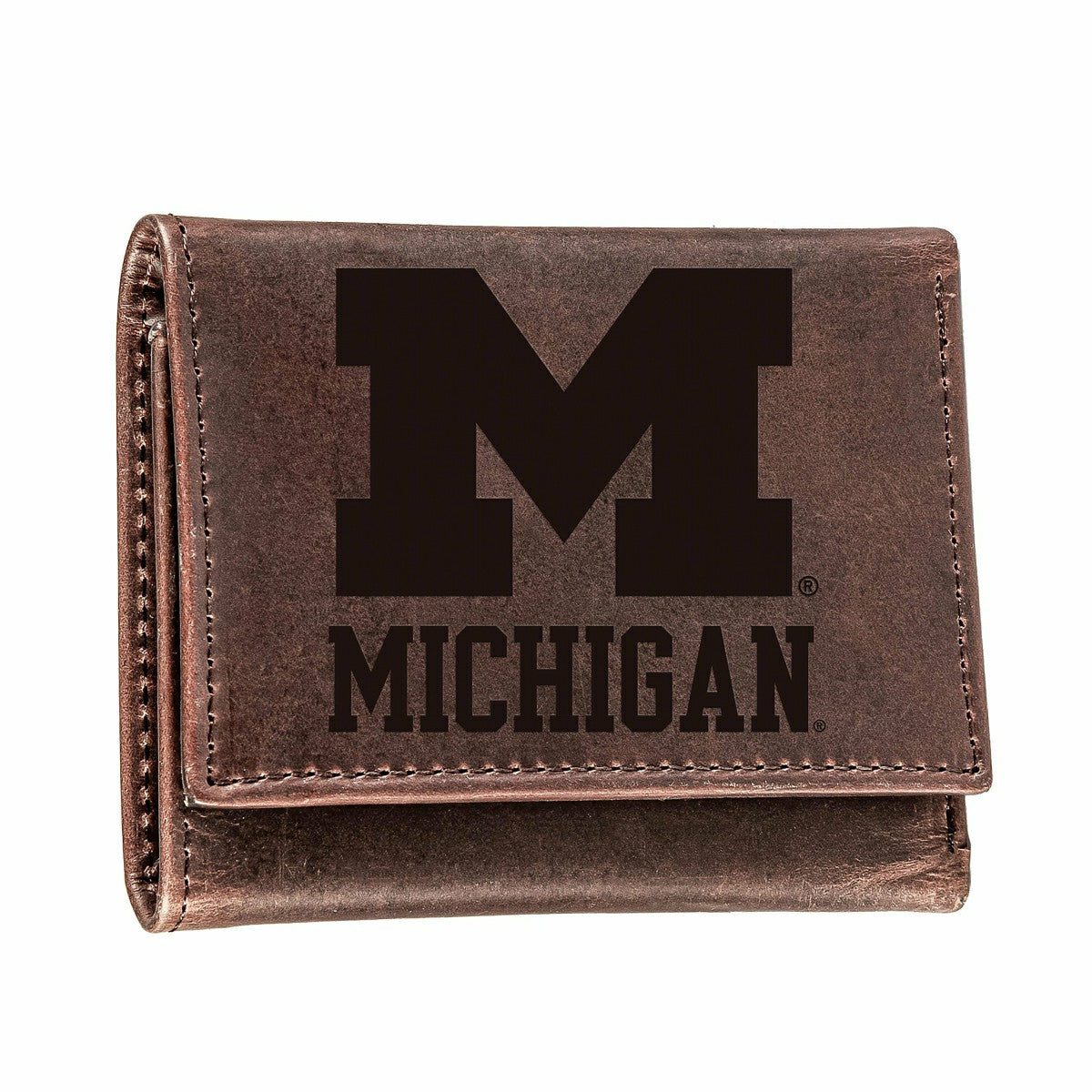University of Michigan, Tri-Fold Wallet, Brown, CH, 100% Genuine Leath, Collegiate, Home