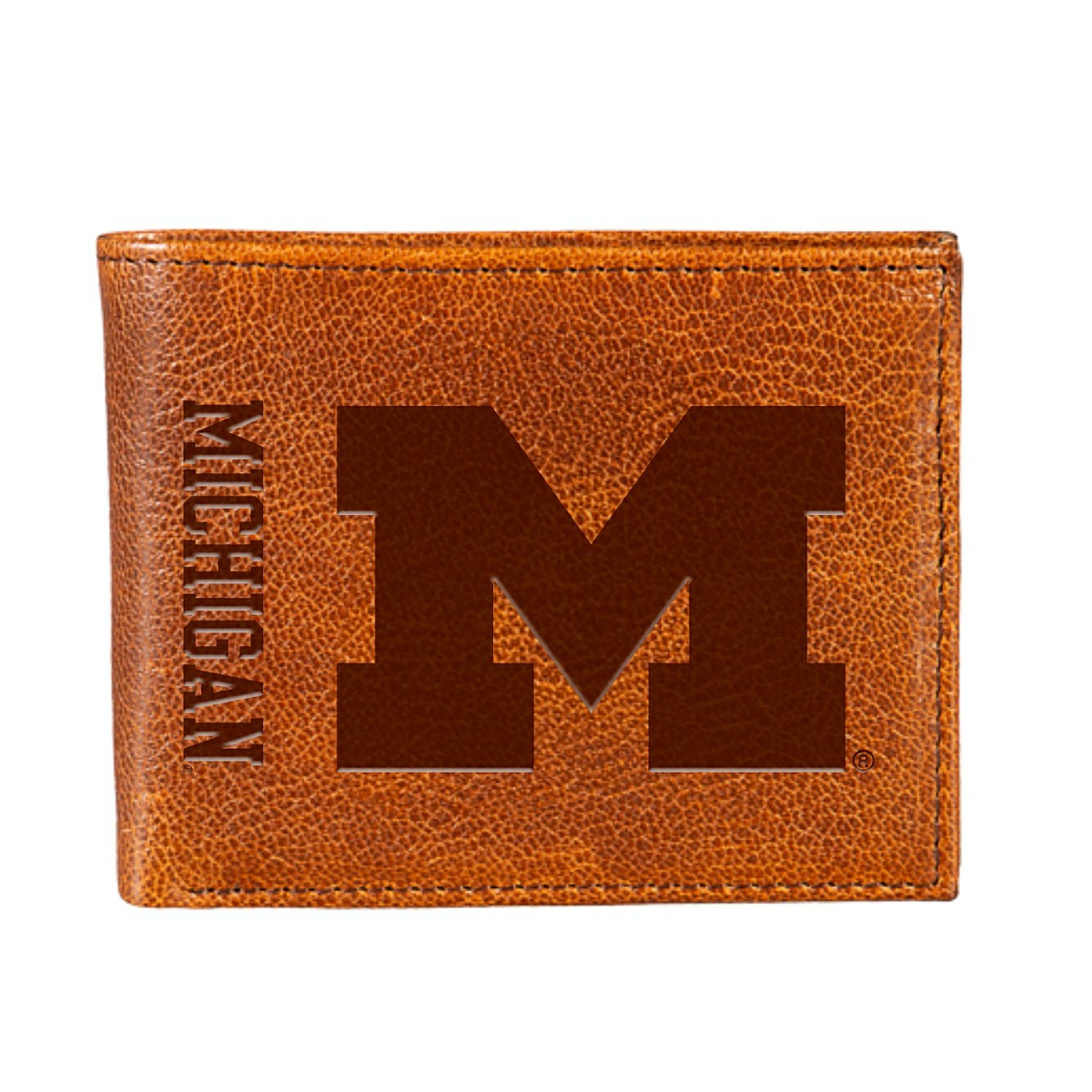 University Of Michigan, Embossed 100% Genuine Tumbled Leather Passcase, Collegiate, Home