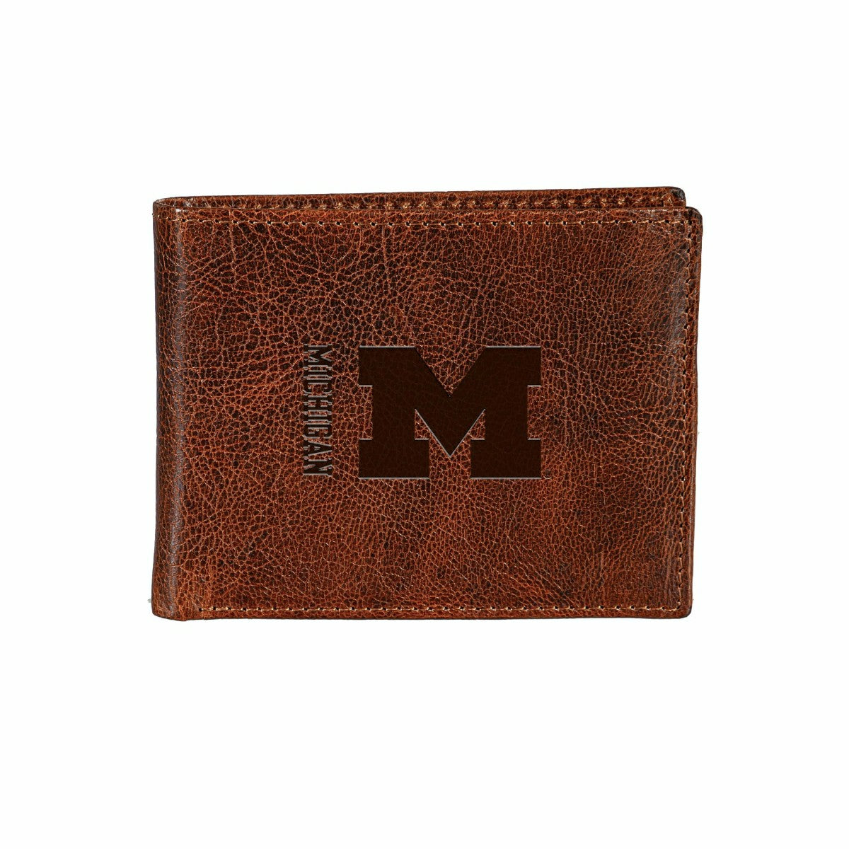 University Of Michigan, Embossed 100% Genuine Tumbled Leather Passcase, Collegiate, Home