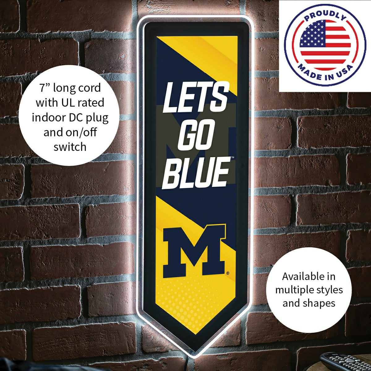 LED Wall Decor, Pennant, University Of Michigan, Collegiate, Home