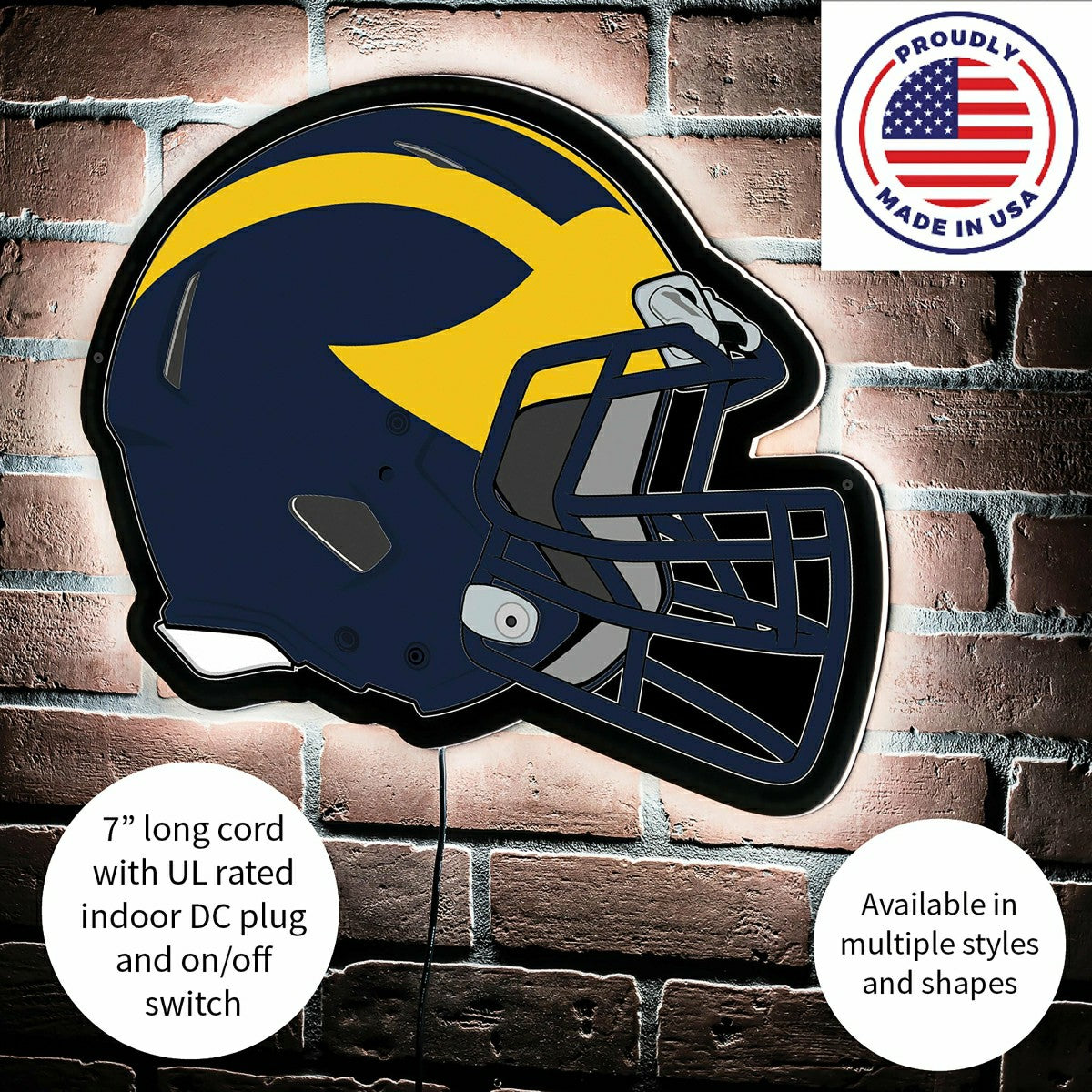 LED Wall Decor, Helmet, University Of Michigan, Collegiate, Home
